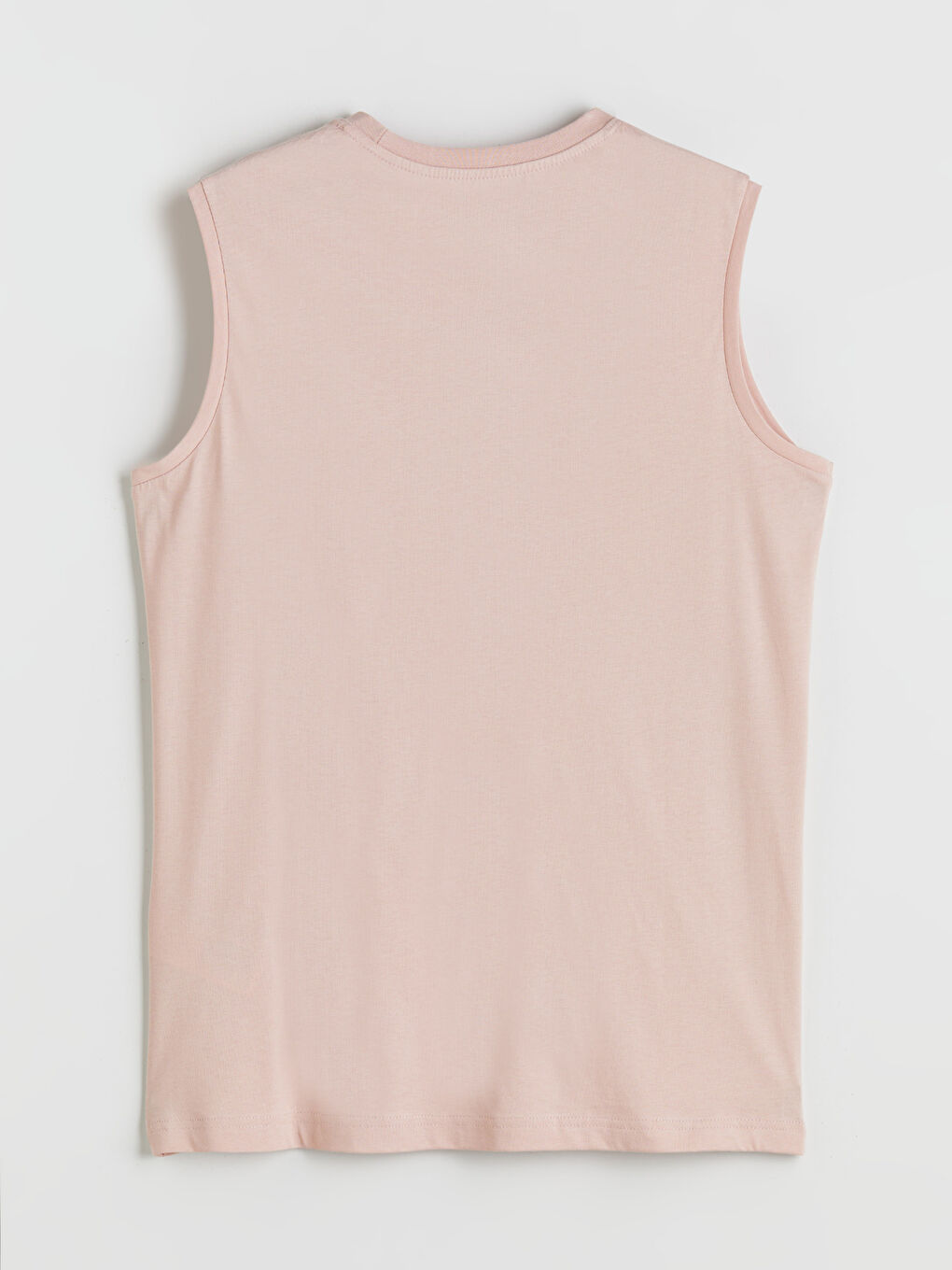 Pembe Bisiklet Yaka Baskılı Erkek Kolsuz Tişört-5