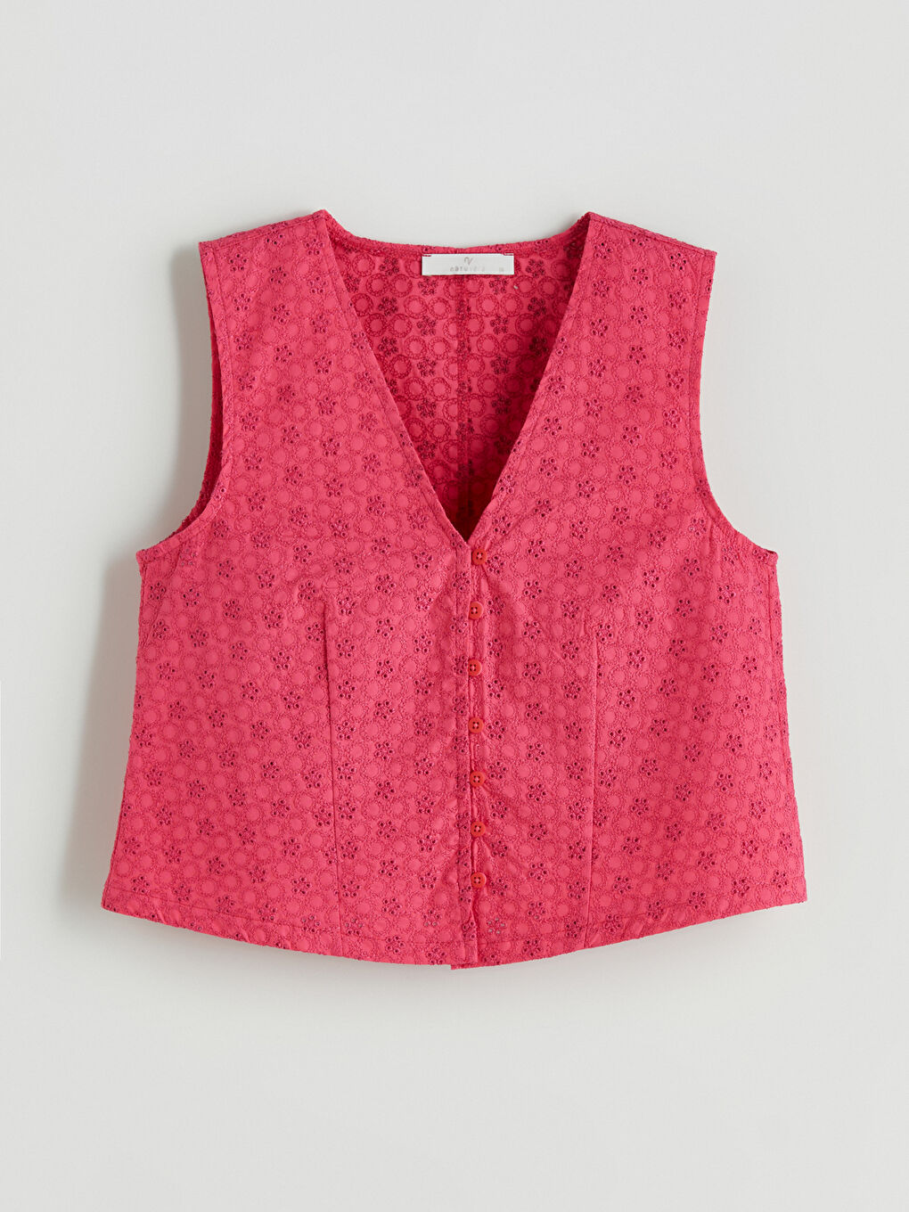 Fuşya V Yaka Ajurlu Kadın Yelek-4