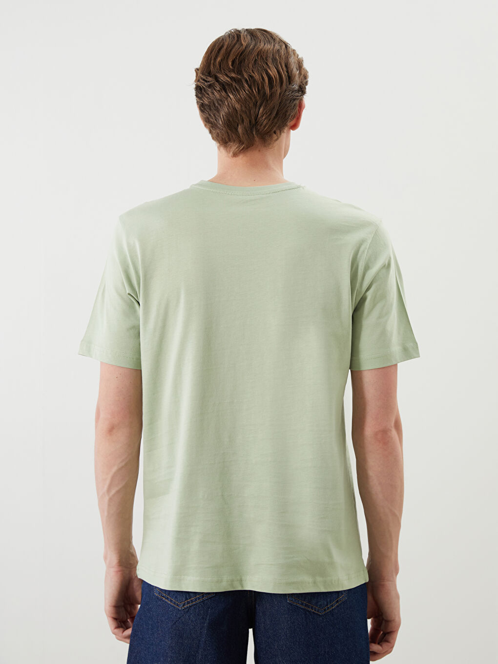 Yeşil Bisiklet Yaka Baskılı Penye Erkek Tişört-3