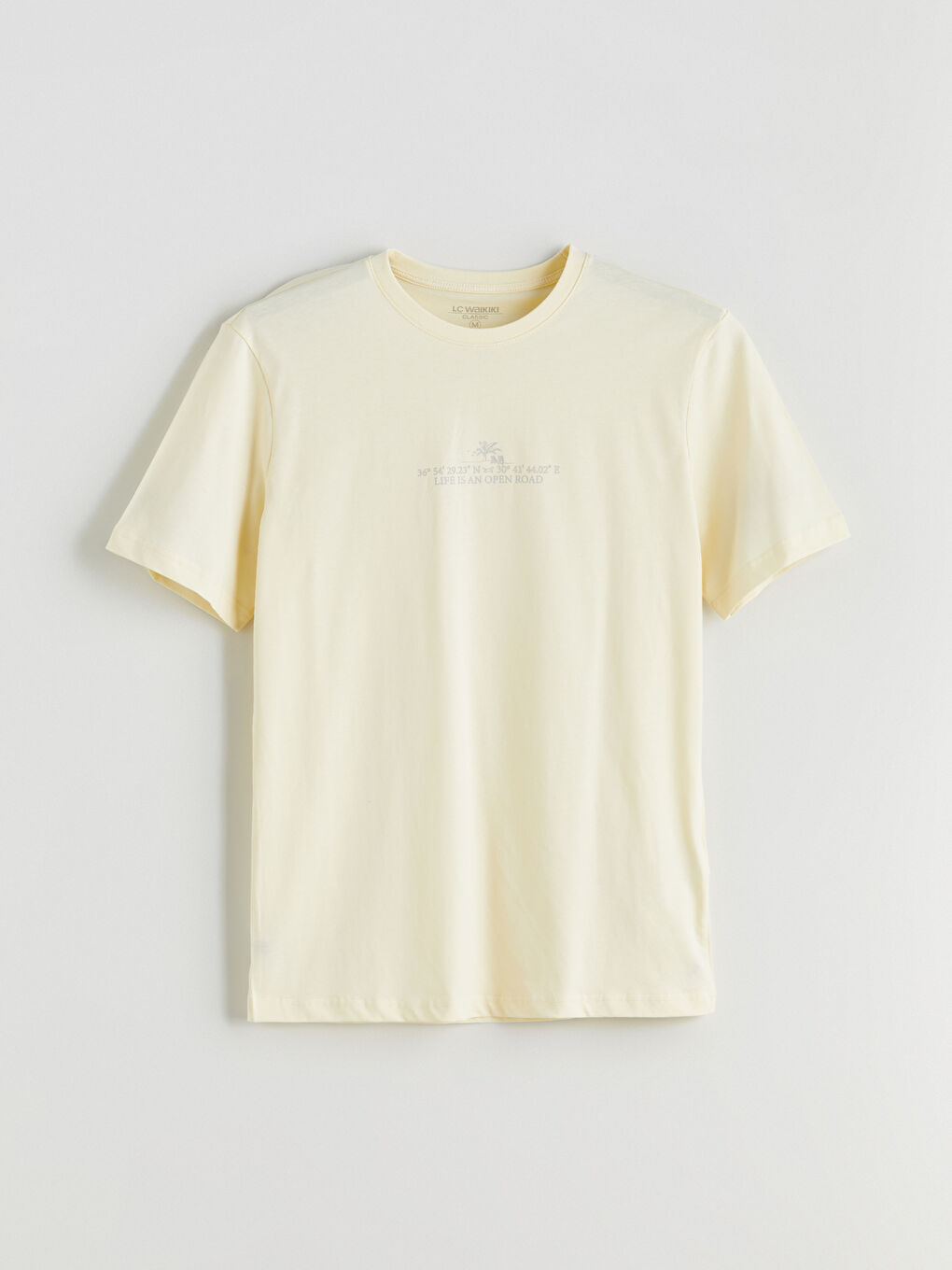 Bej Bisiklet Yaka Baskılı Penye Erkek Tişört-4