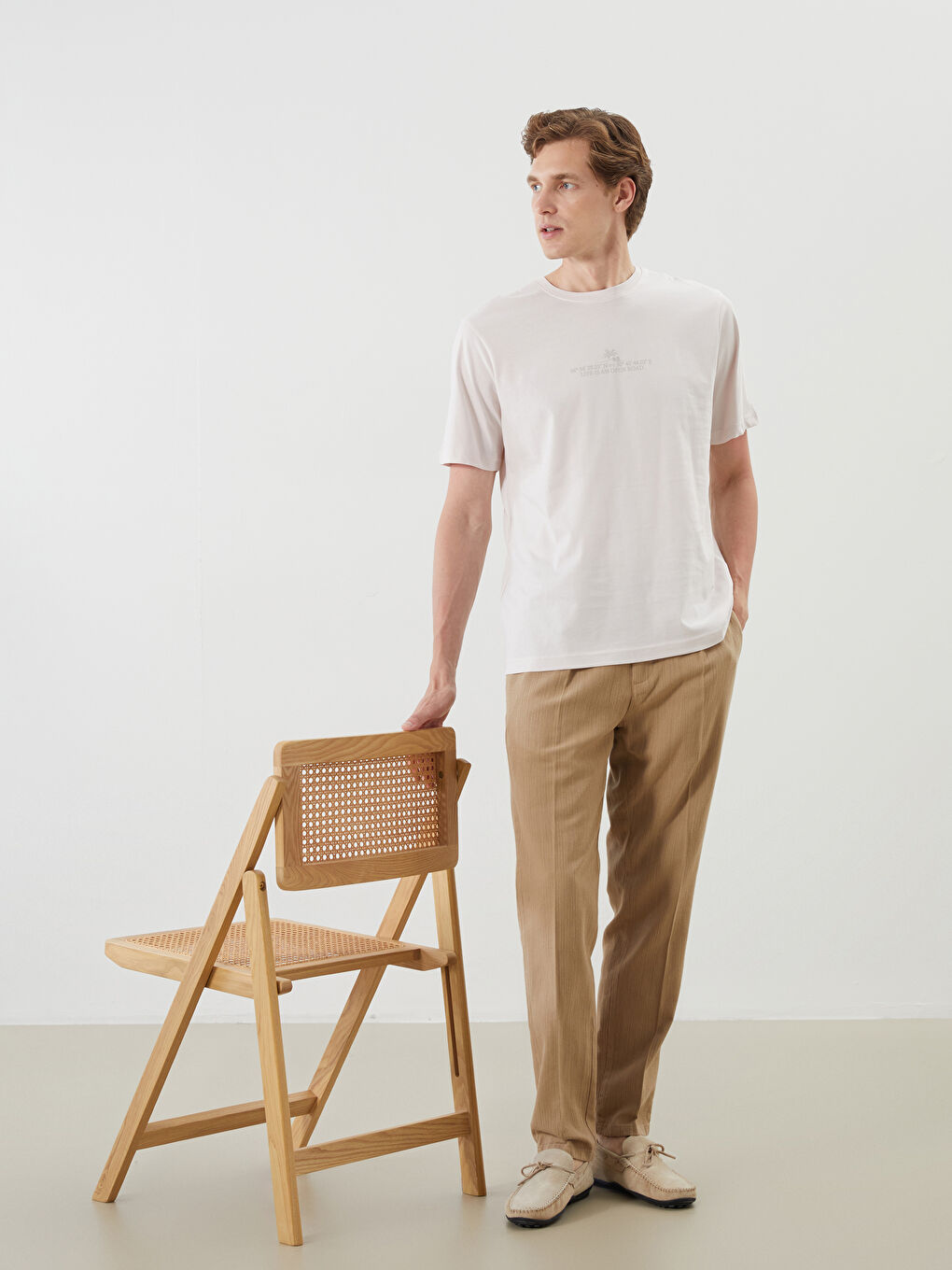 Lila Bisiklet Yaka Baskılı Penye Erkek Tişört-1