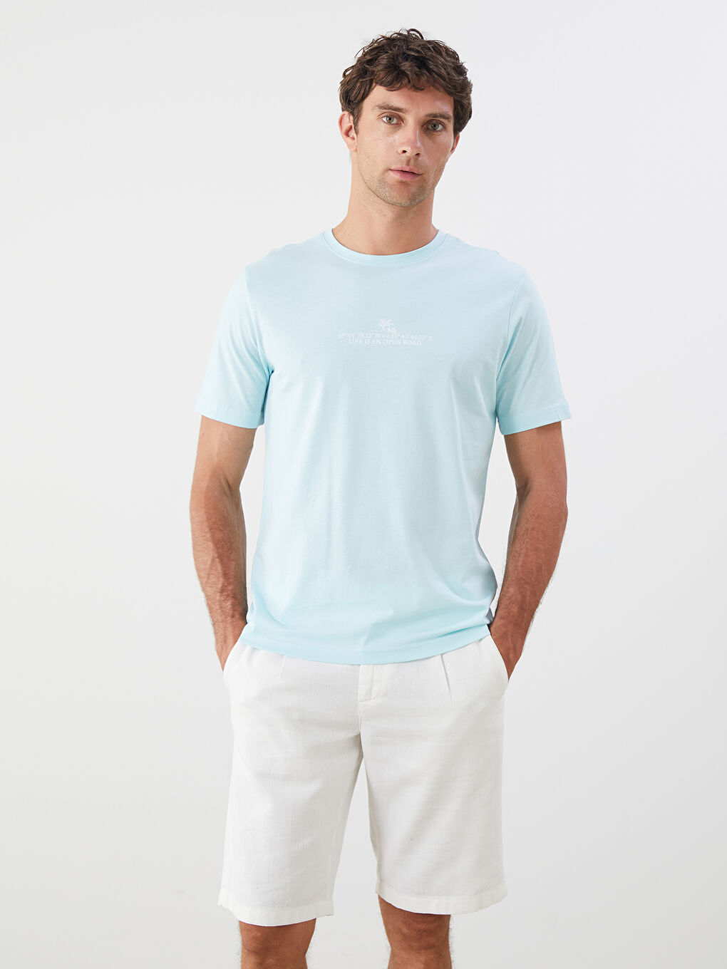 Mavi Bisiklet Yaka Baskılı Penye Erkek Tişört