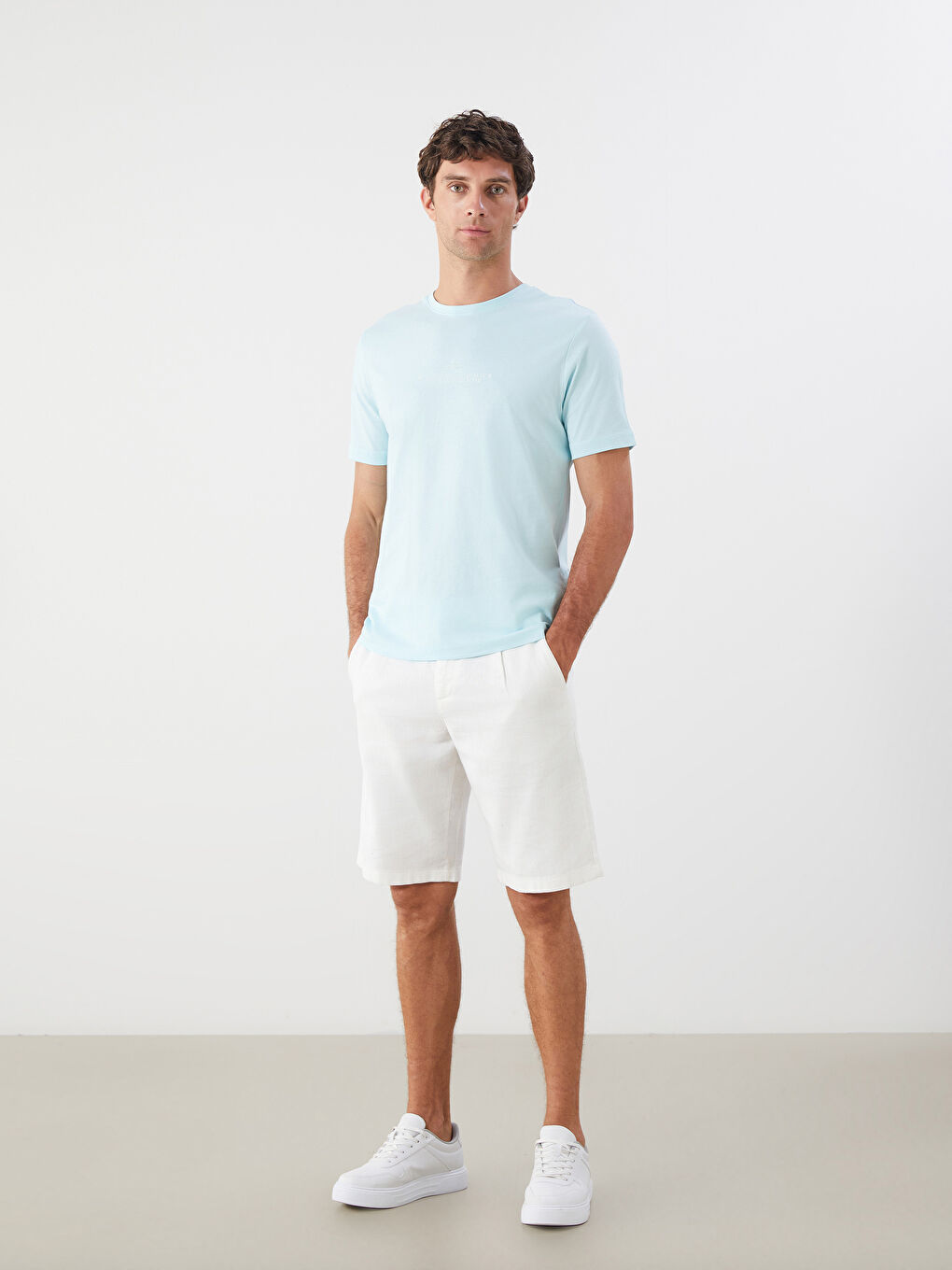 Mavi Bisiklet Yaka Baskılı Penye Erkek Tişört-1