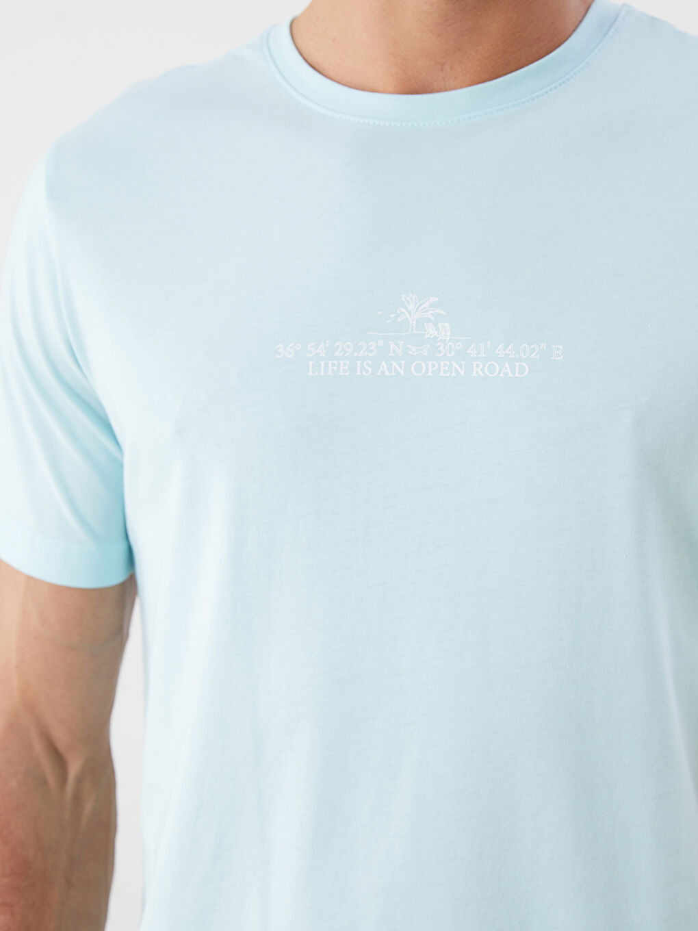 Mavi Bisiklet Yaka Baskılı Penye Erkek Tişört-2