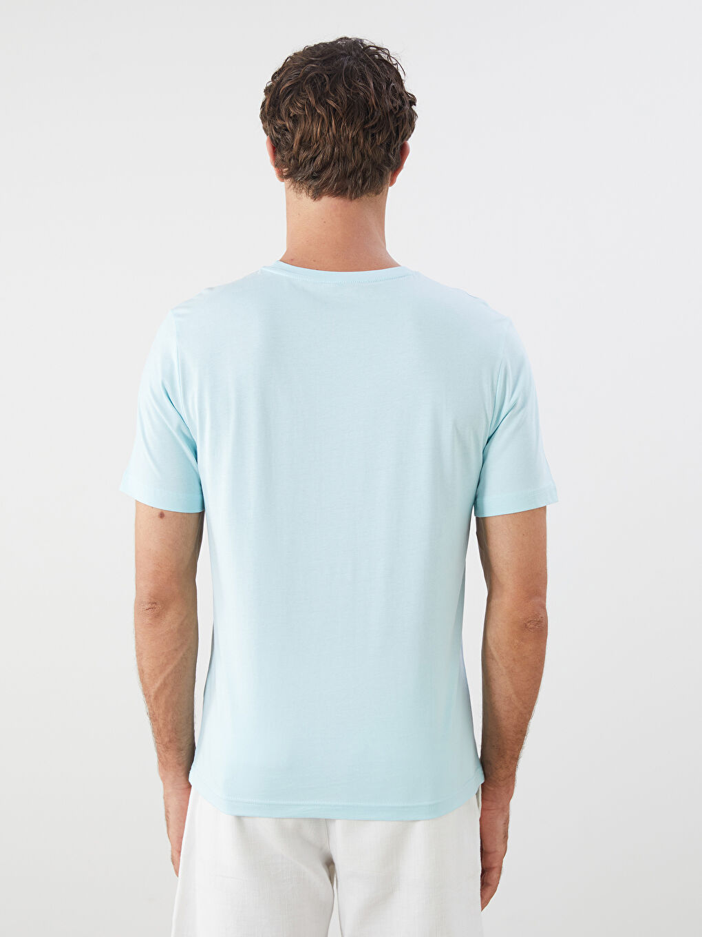 Mavi Bisiklet Yaka Baskılı Penye Erkek Tişört-3