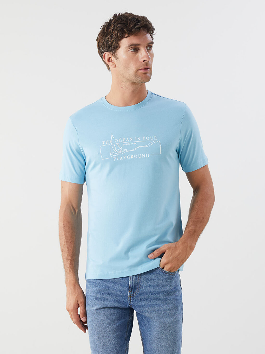 LCWAIKIKI Classic Crew Neck Printed Jersey Men's T-Shirt -S5QL08Z8-FGR