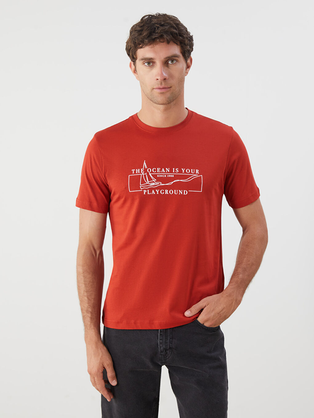 LCWAIKIKI Classic Crew Neck Printed Jersey Men's T-Shirt -S5QL08Z8-GXS