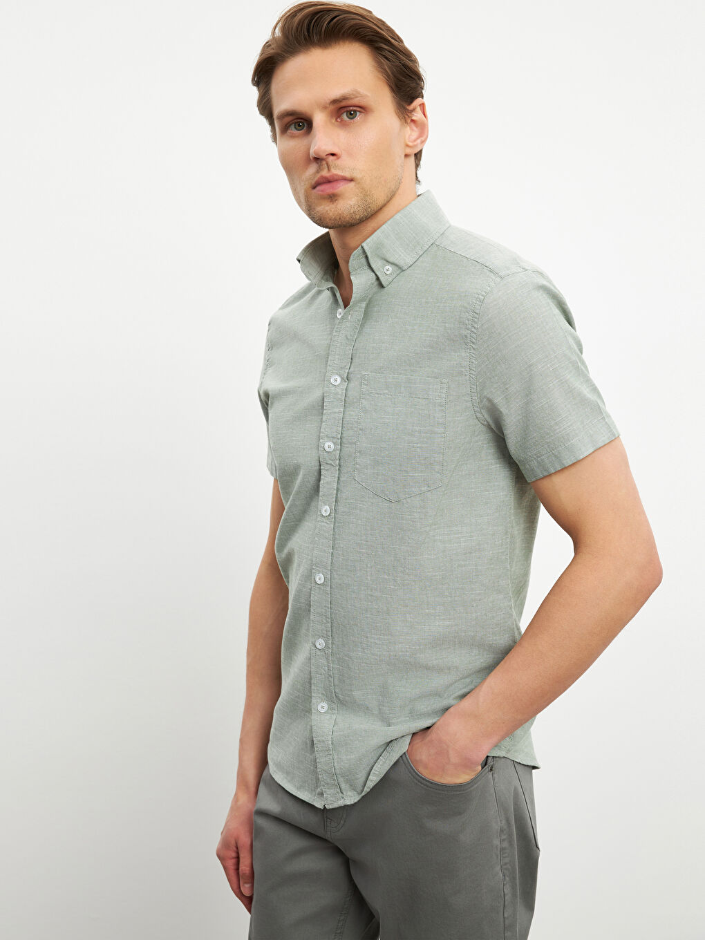 Cămașă Regular Basic Amestec de In Bărbați