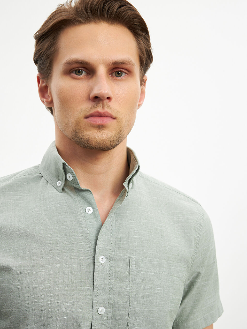 Cămașă Regular Basic Amestec de In Bărbați-5