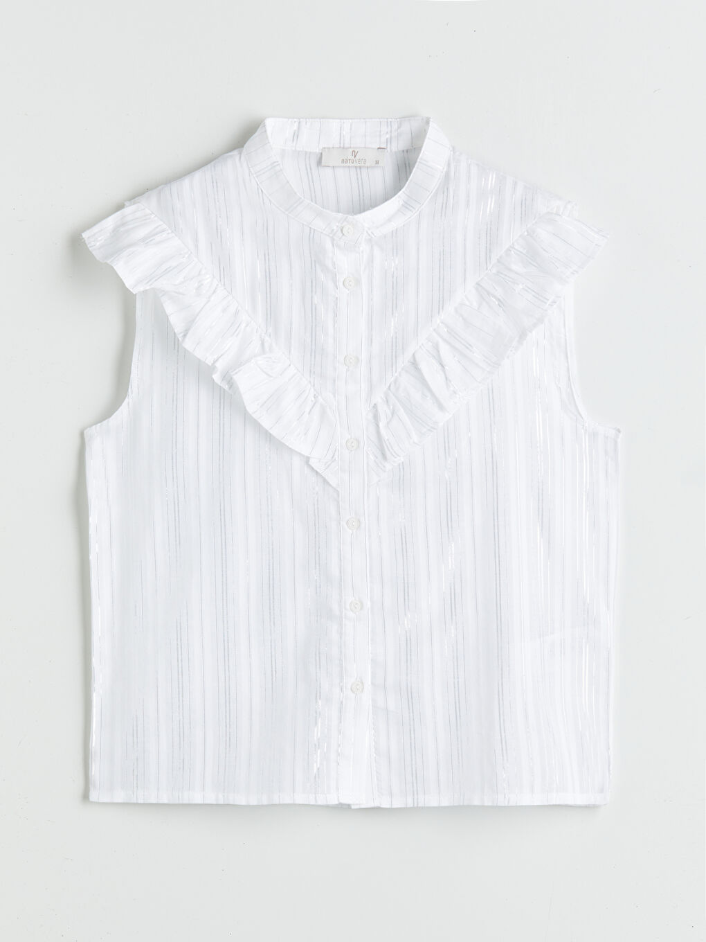 Beyaz Hakim Yaka Çizgili Kadın Gömlek-4