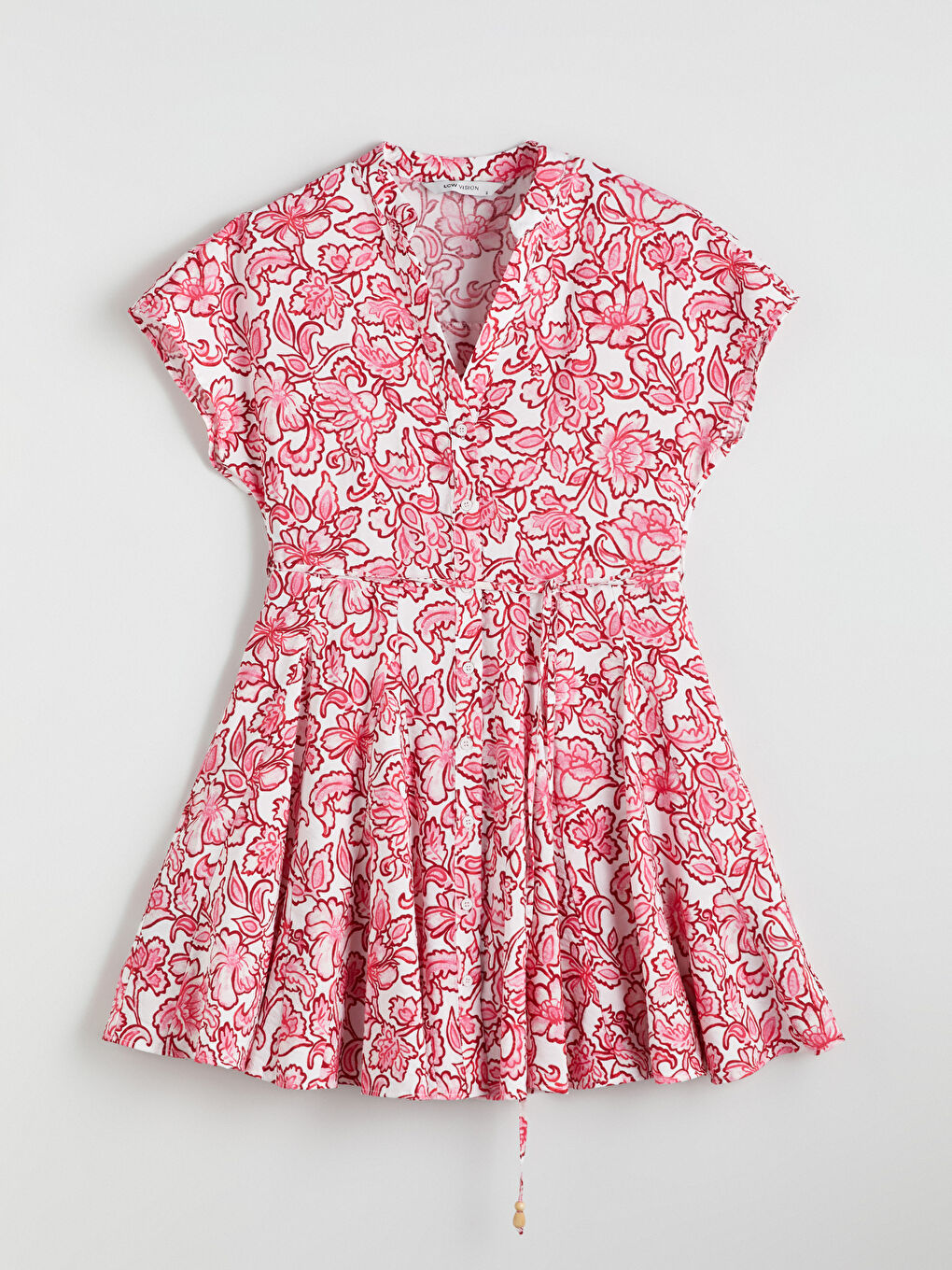 Pembe Kaçık Yaka Çiçekli Pileli Elbise-4