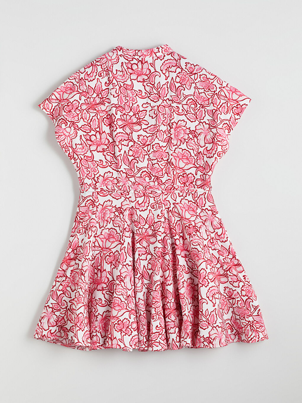 Pembe Kaçık Yaka Çiçekli Pileli Elbise-5