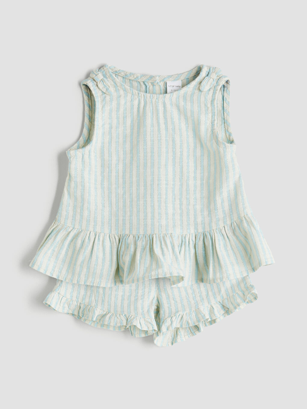 Mavi Bisiklet Yaka Fırfır Detaylı Kız Bebek Bluz ve Şort