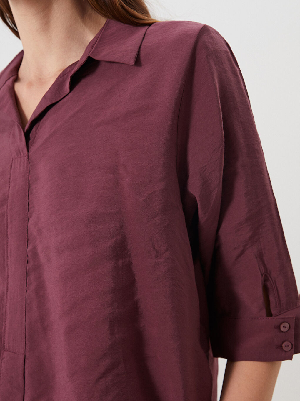 Bordo Gömlek Yaka Modal Karışımlı Bluz-2