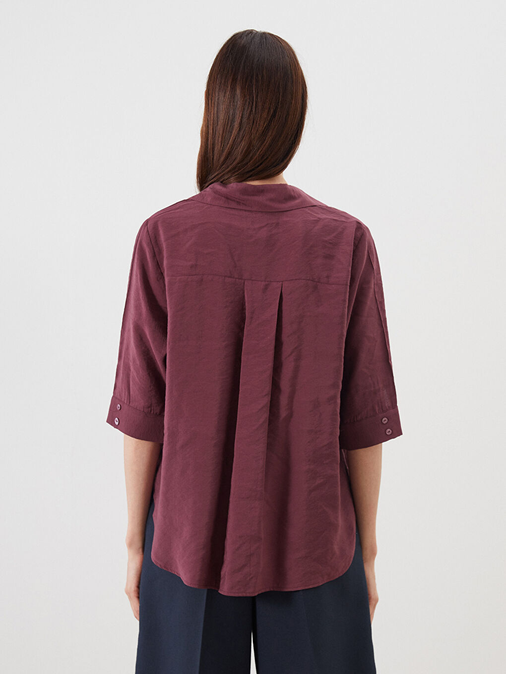 Bordo Gömlek Yaka Modal Karışımlı Bluz-3