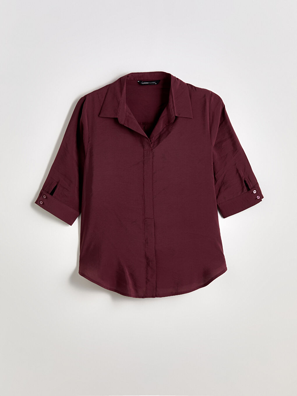 Bordo Gömlek Yaka Modal Karışımlı Bluz-4