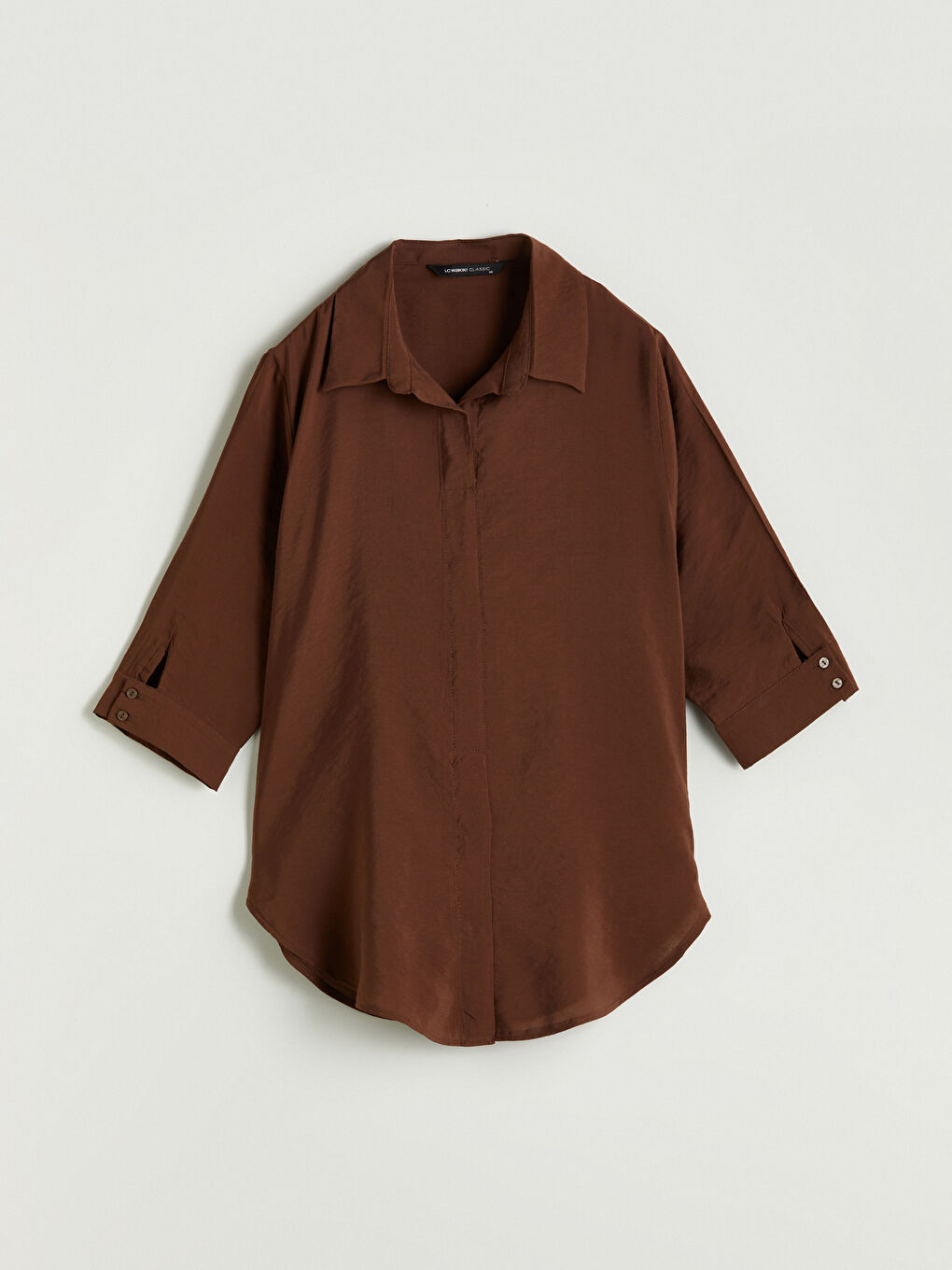 Kahverengi Gömlek Yaka Modal Karışımlı Bluz-4