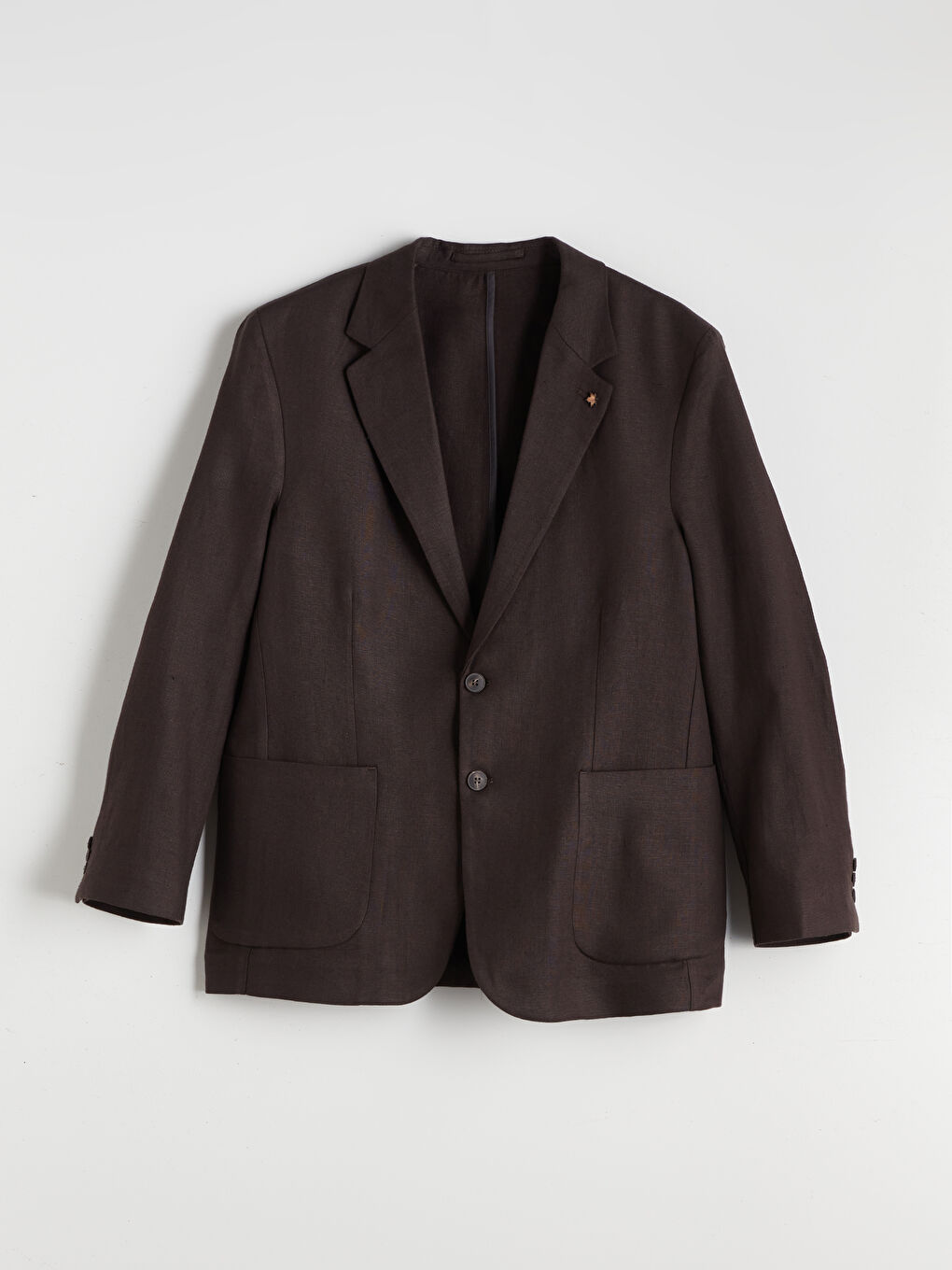Kahverengi Standart Kalıp Erkek %100 Keten Blazer Ceket-5
