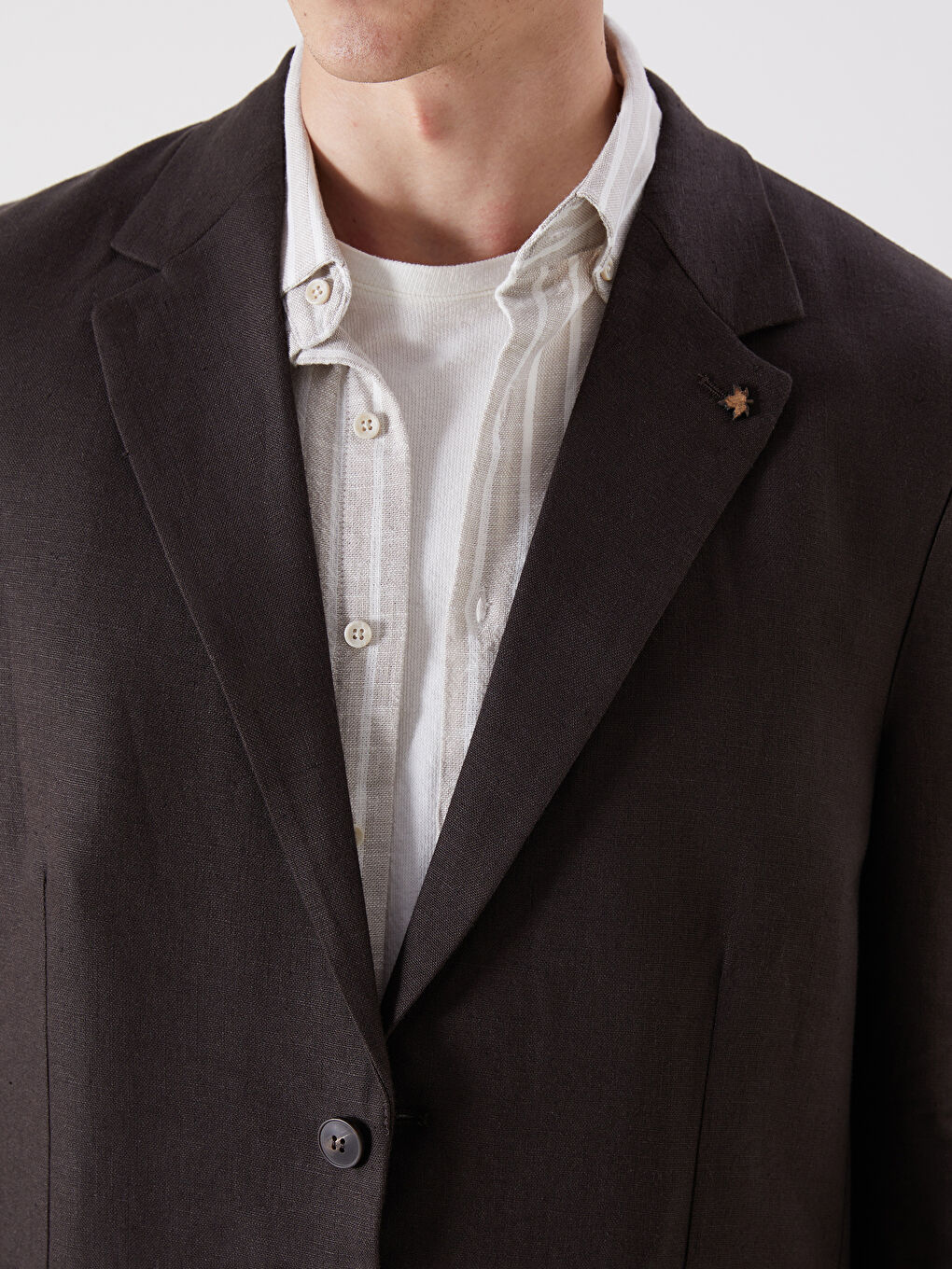 Kahverengi Standart Kalıp Erkek %100 Keten Blazer Ceket-2