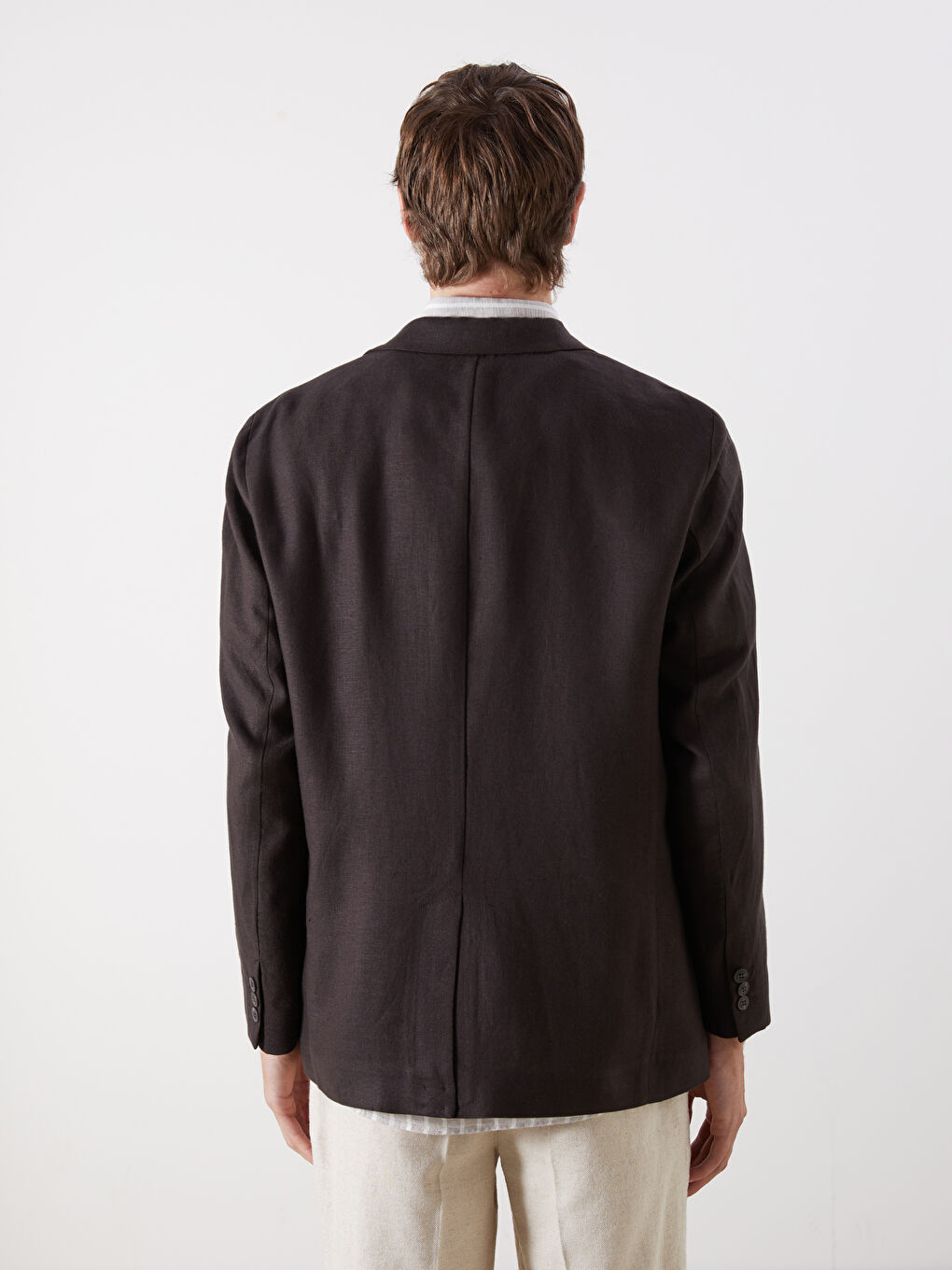 Kahverengi Standart Kalıp Erkek %100 Keten Blazer Ceket-4