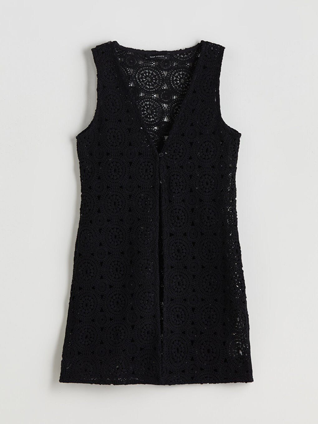 Siyah V Yaka Ajurlu Kadın Kroşe Yelek-4