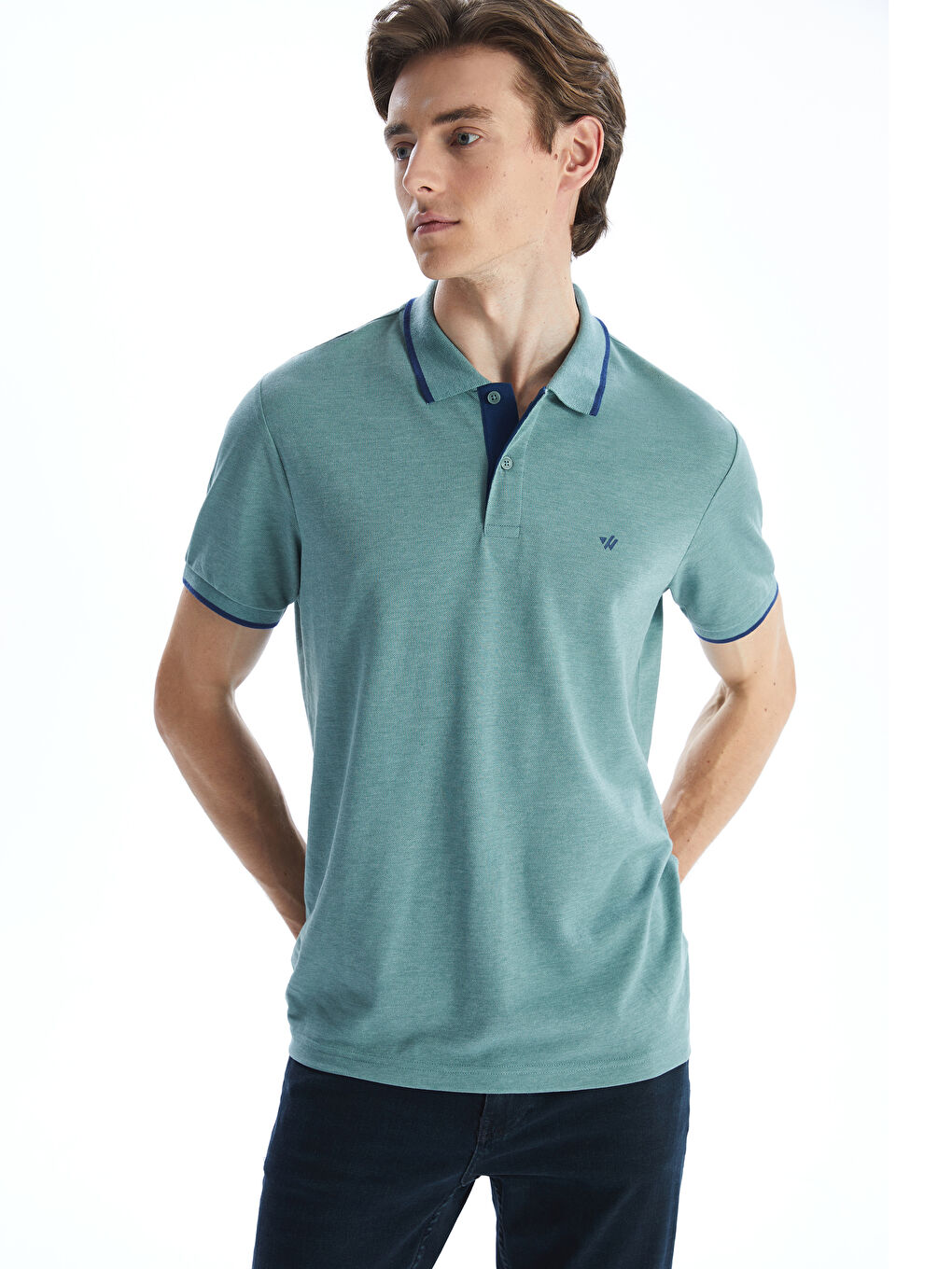 Ерлерге арналған поло жағалы өрнексіз пике футболка