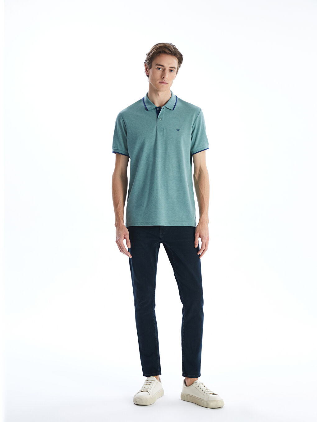 Ерлерге арналған поло жағалы өрнексіз пике футболка-1