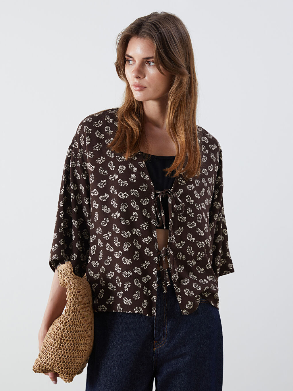 Shawl Collar Patterned Oversize Women's Kimono -S5QM11Z8-LQZ
