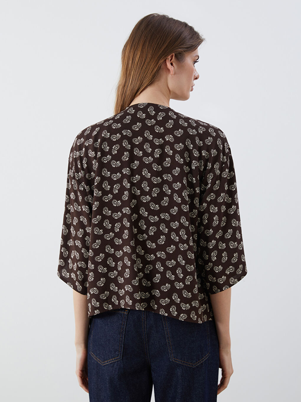 Shawl Collar Patterned Oversize Women's Kimono -S5QM11Z8-LQZ