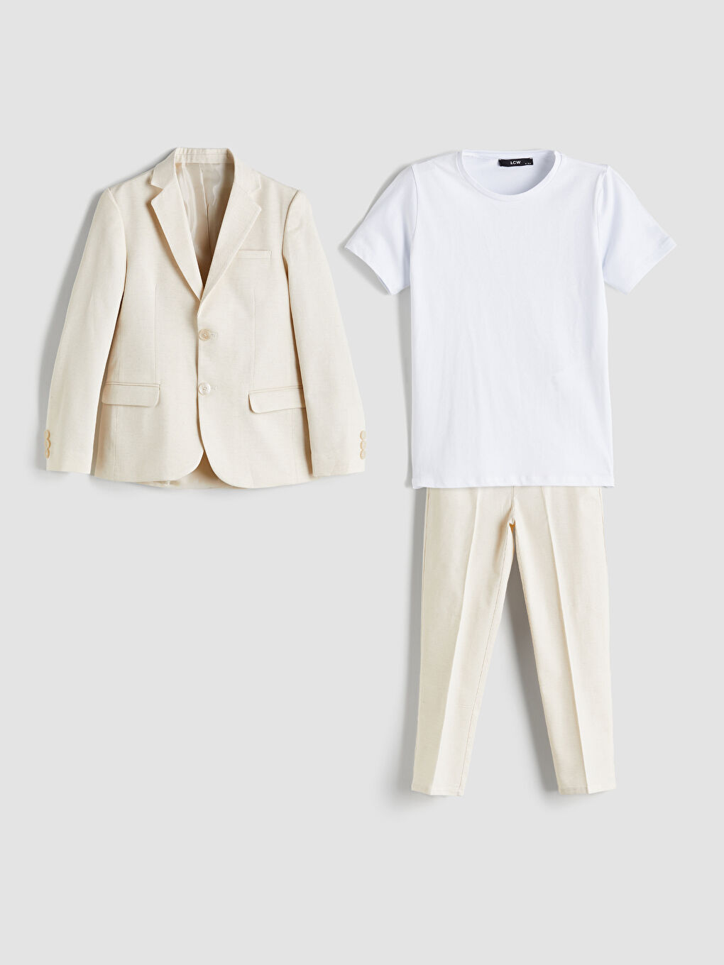 Bej Keten Karışımlı Erkek Çocuk Takım Elbise