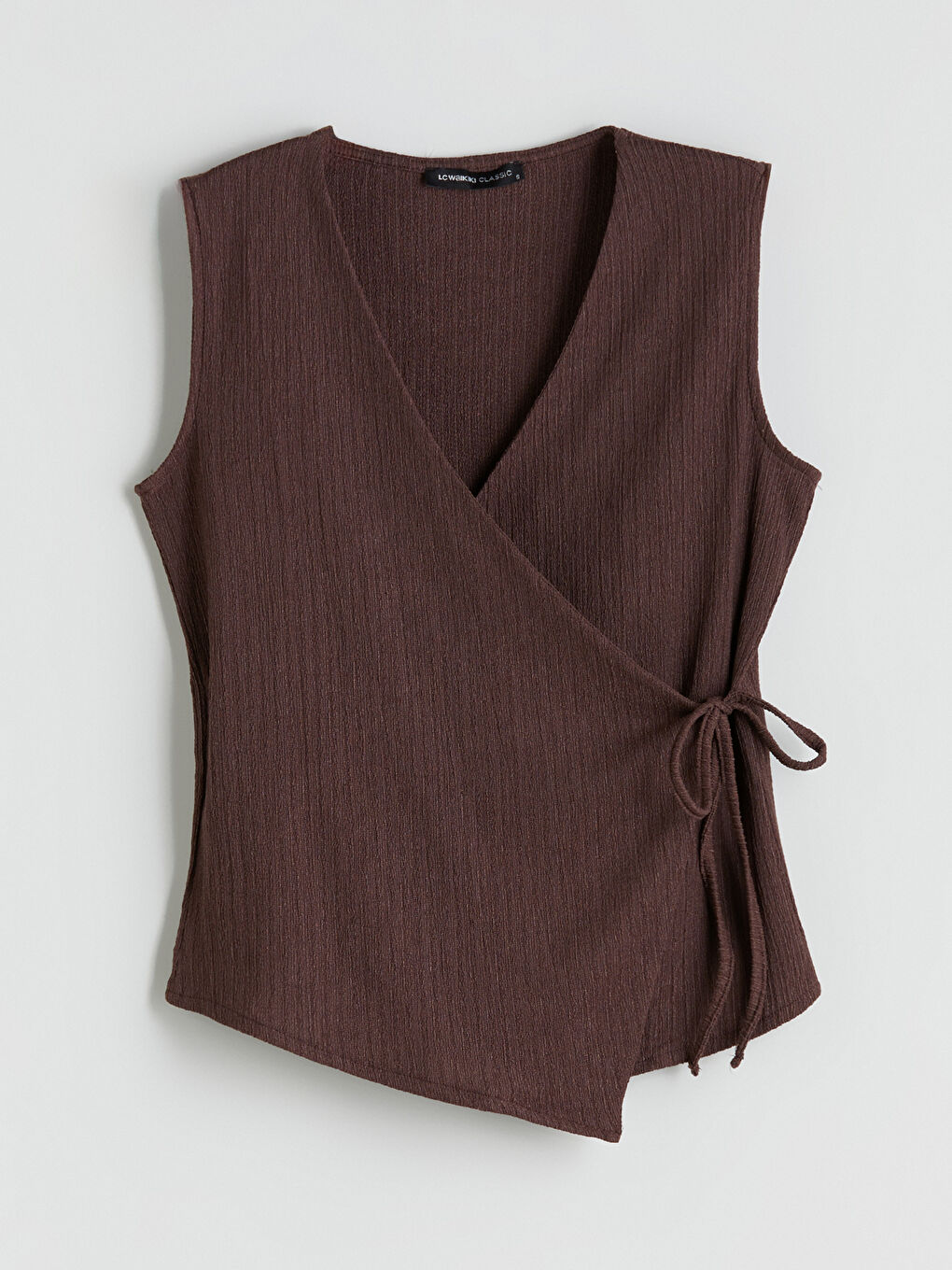 Kahverengi Kruvaze Yaka Dokulu Bluz-4