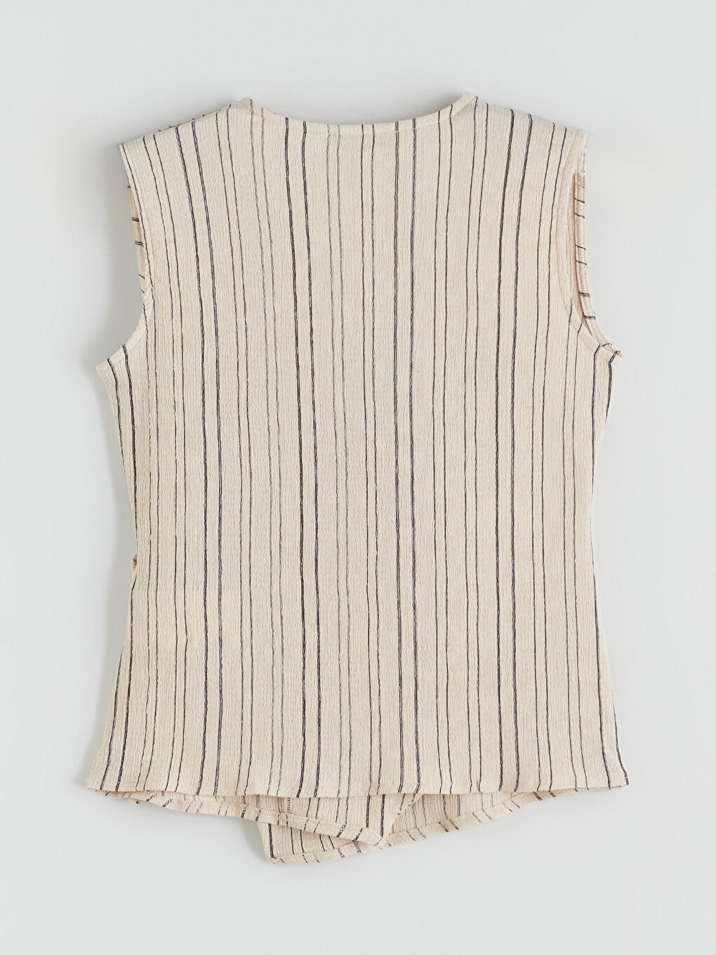 Ekru Kruvaze Yaka Çizgili Bluz-5