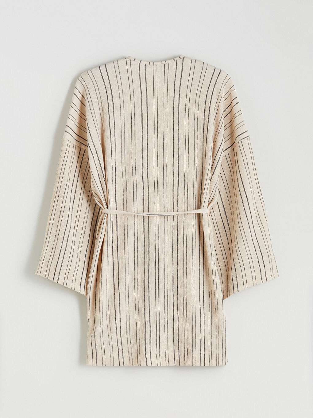 Ekru Şal Yaka Çizgili Oversize Kadın Hırka-5