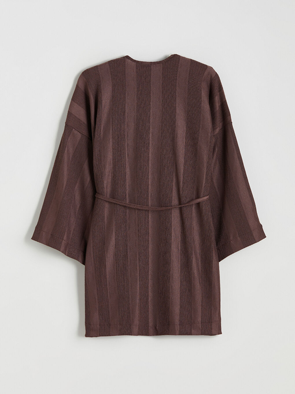 Kahverengi Şal Yaka Çizgili Oversize Kadın Kimono-5