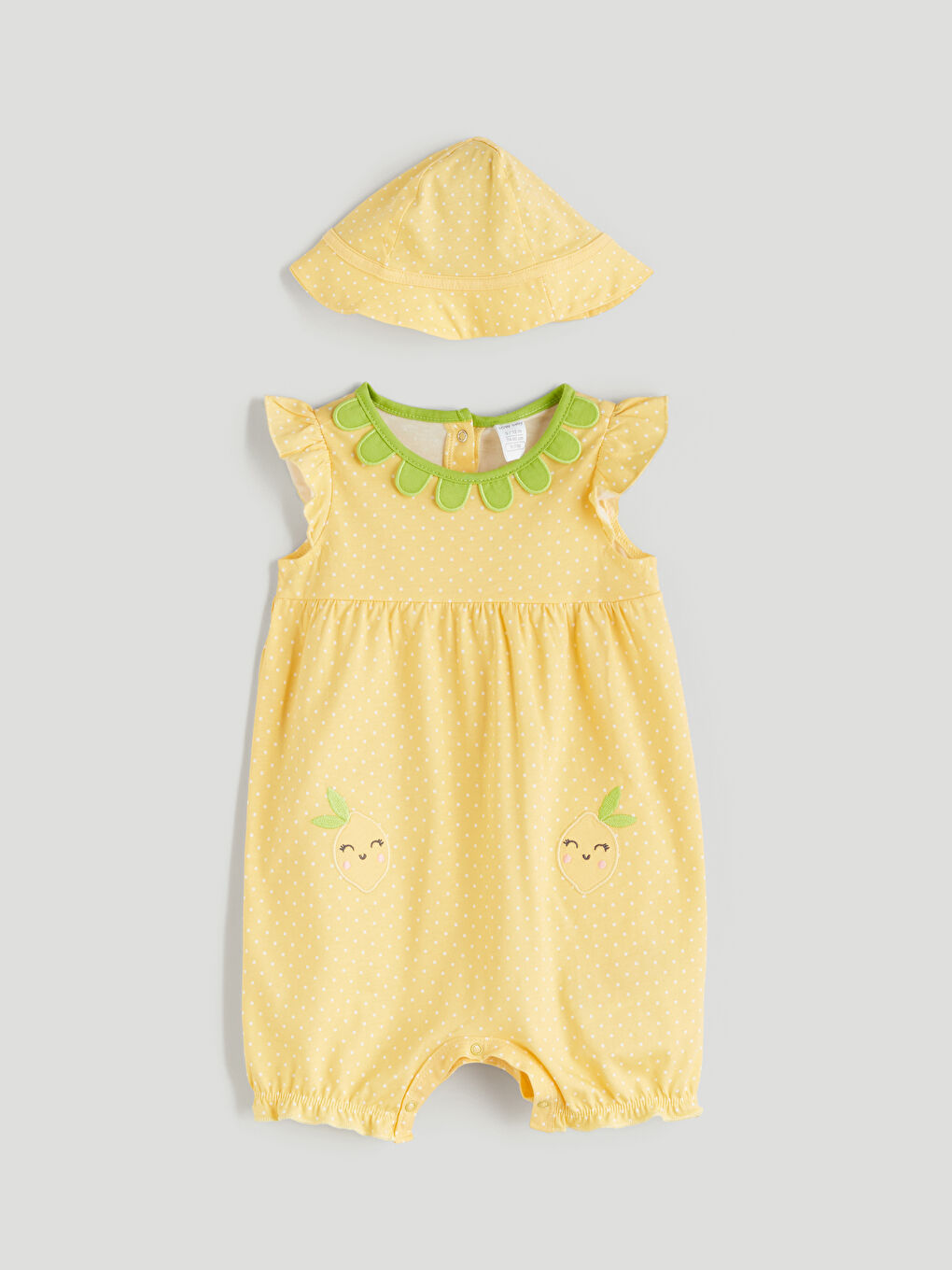 Sarı Nakışlı Kız Bebek Tulum ve Şapka
