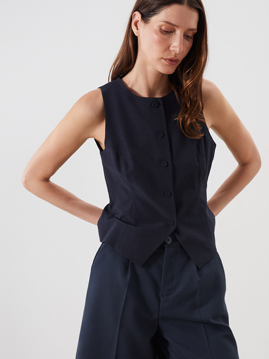 Crew Neck Women's Classic Waistcoat -S5QM91Z8-CVL