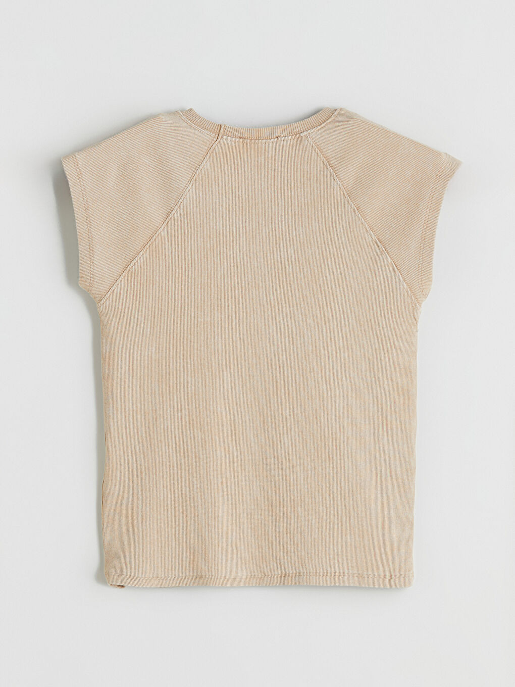 Bej Bisiklet Yaka Kadın Tişört-5