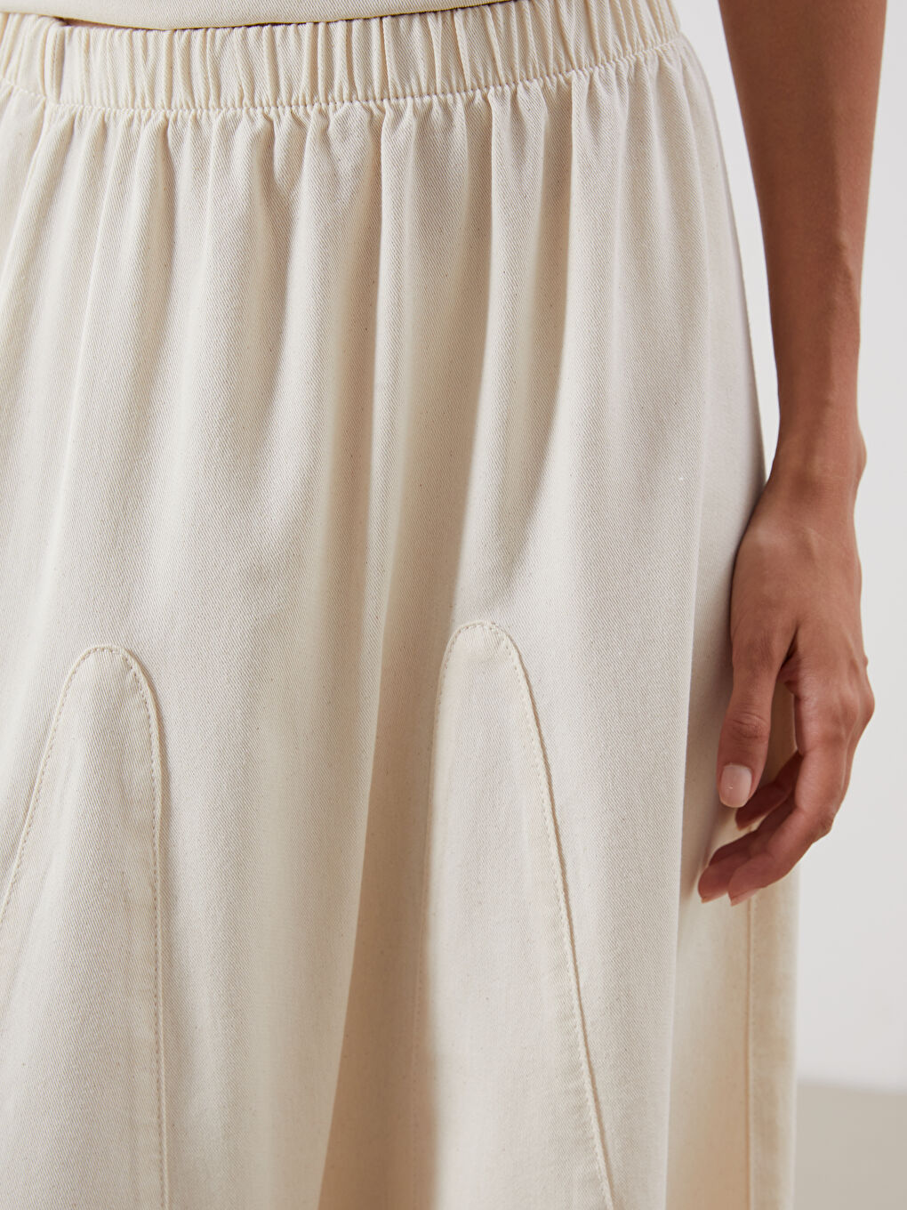 Ekru Beli Lastikli Kadın Jean Etek-2