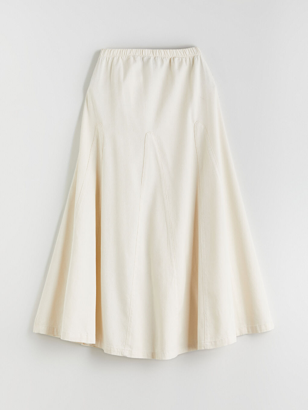 Ekru Beli Lastikli Kadın Jean Etek-5