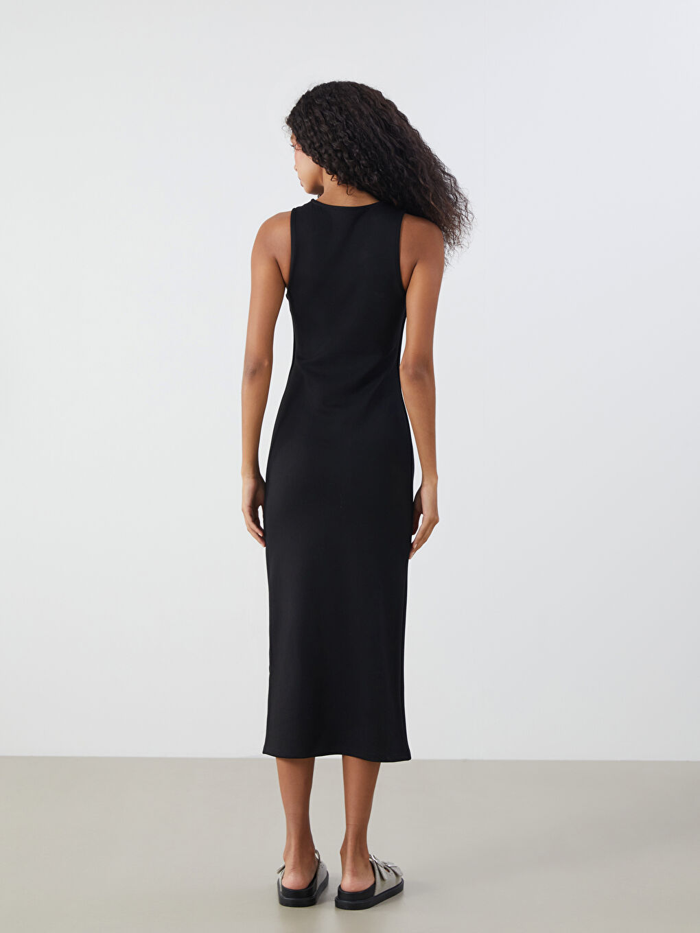 Siyah Bisiklet Yaka Bodycon Elbise-3