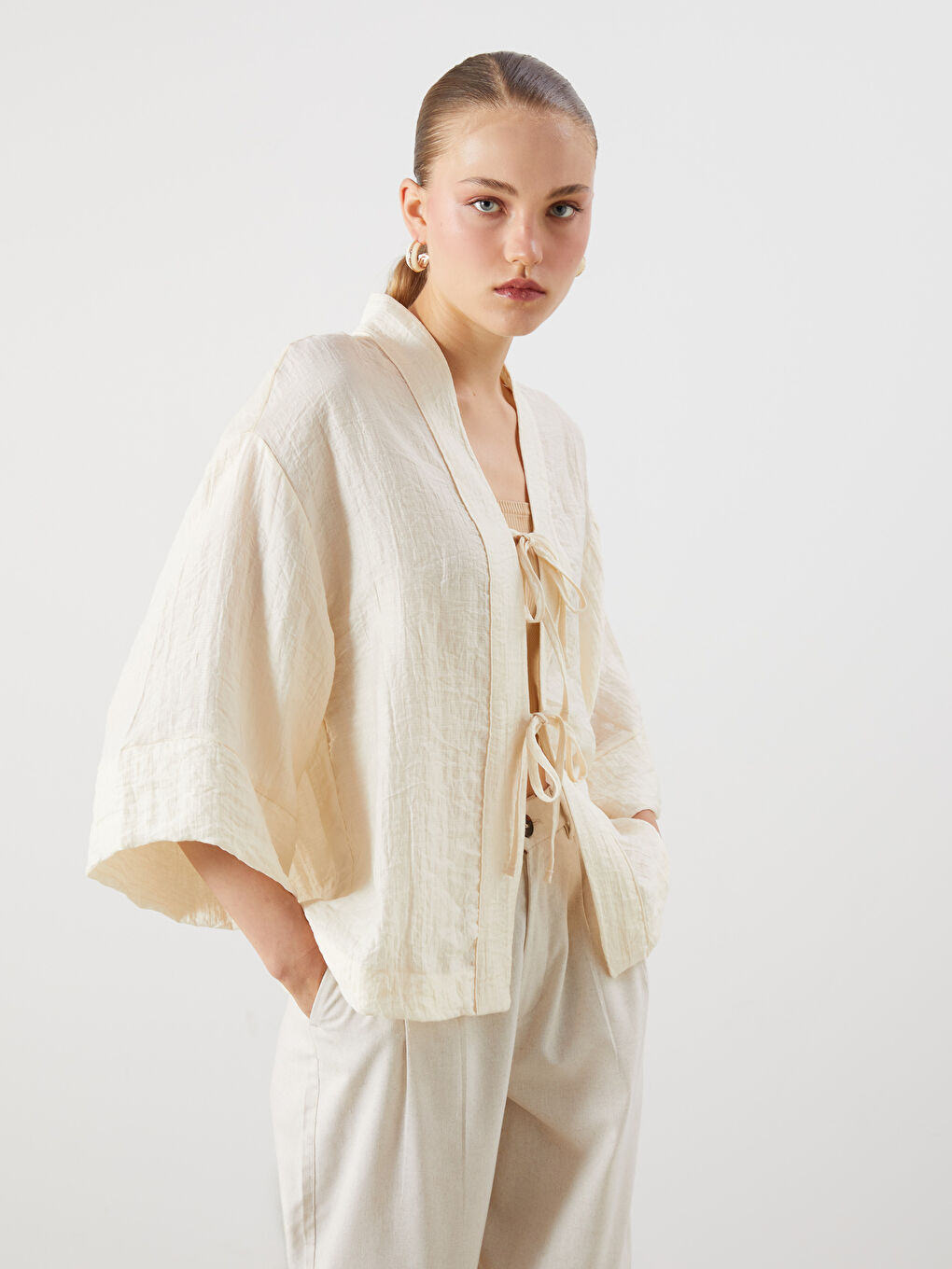 LCW Vision Shawl Collar Oversize Women's Kimono -S5QN80Z8-R9J