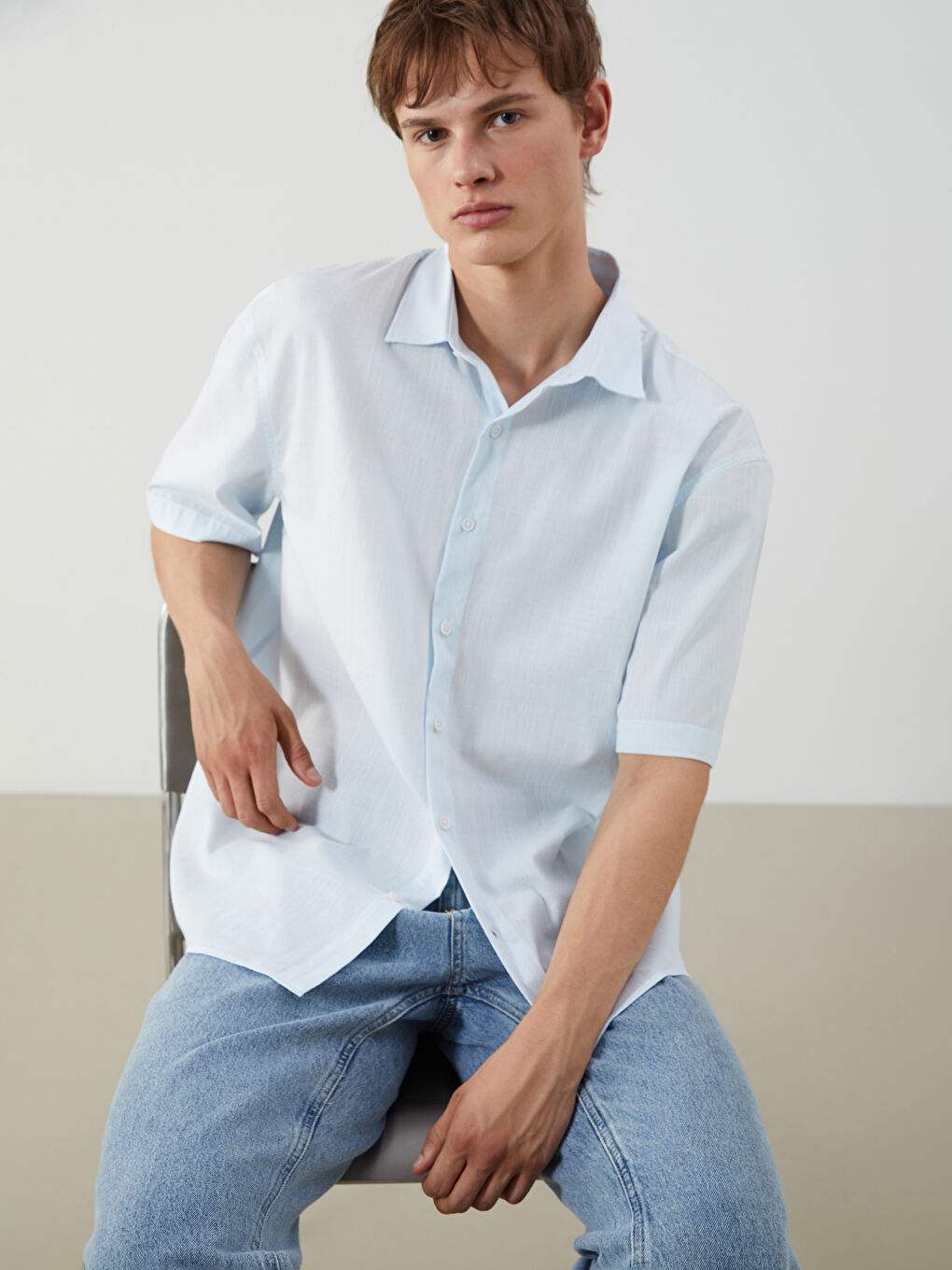 XSIDE Comfortable Fit Short Sleeved Poplin Men's Shirt -S5QN86Z8-QVX