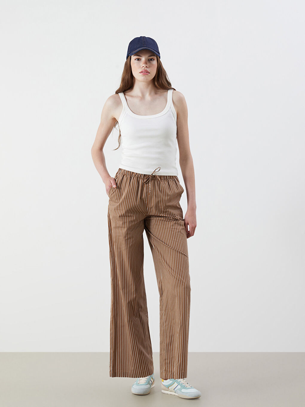 XSIDE Elasticated Waist Striped Wide Leg Women's Trousers -S5QO01Z8-LEW