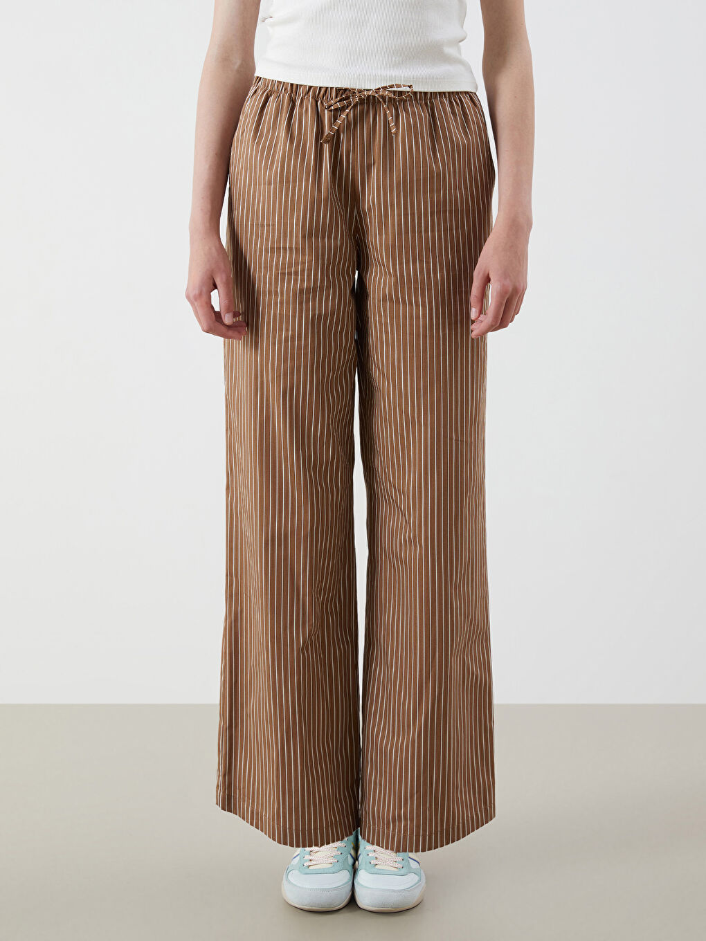 XSIDE Elasticated Waist Striped Wide Leg Women's Trousers -S5QO01Z8-LEW