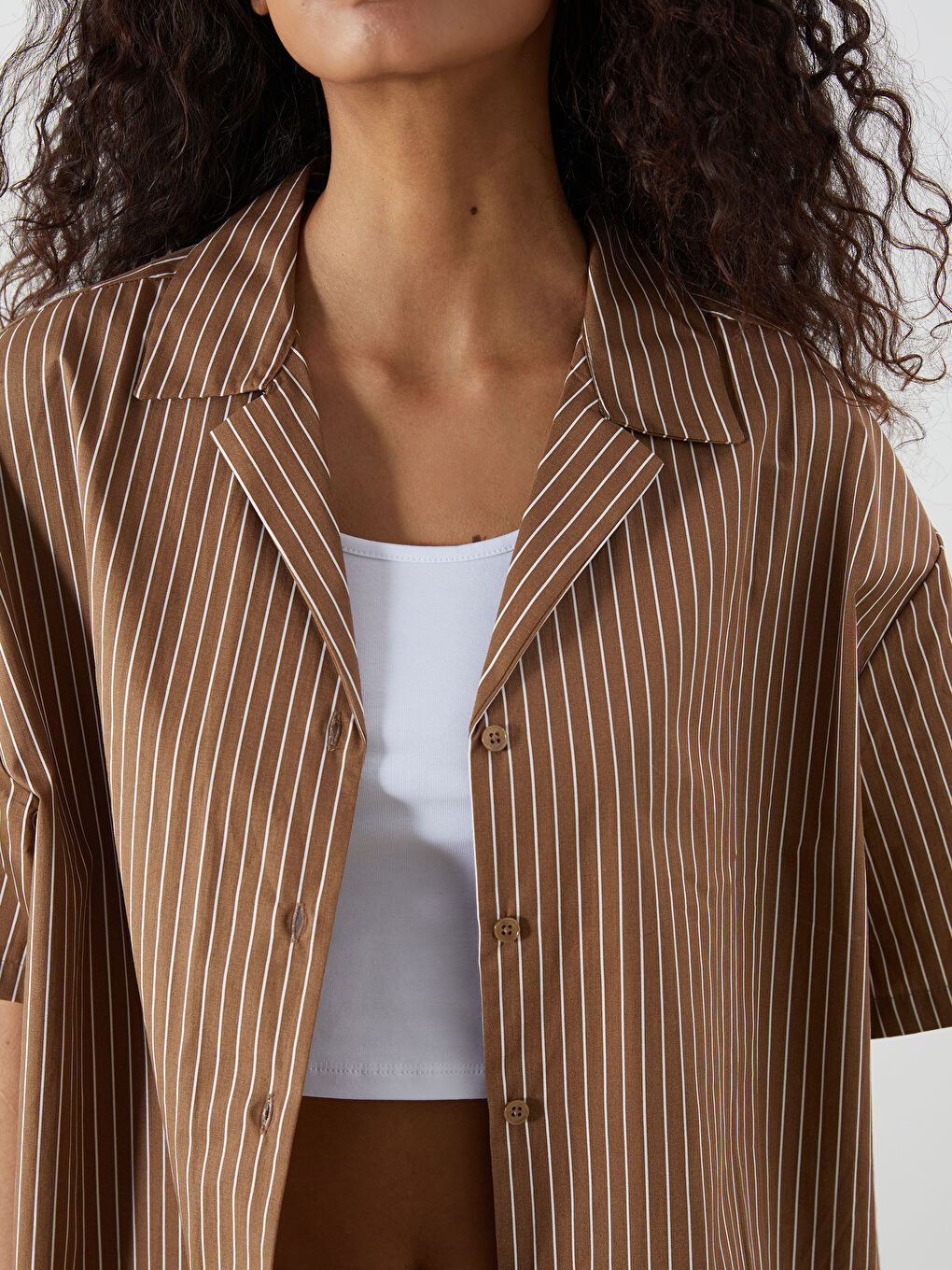 Kahverengi Çizgili Oversize Kadın Gömlek-2