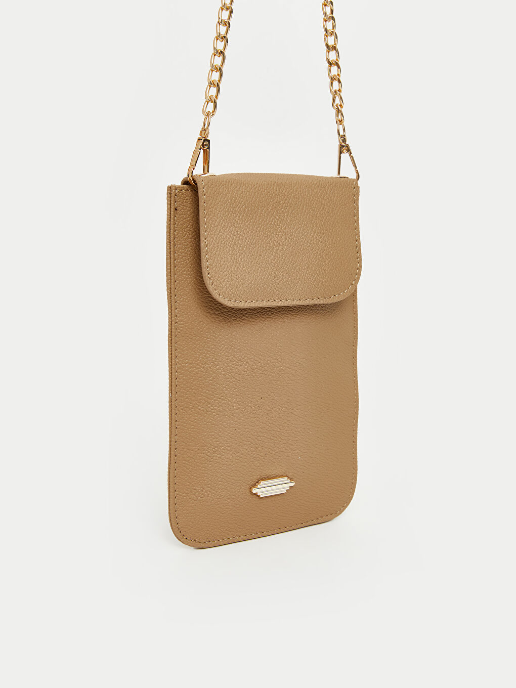 Bej Zincir Askılı Deri Görünümlü Kadın Cüzdan-1