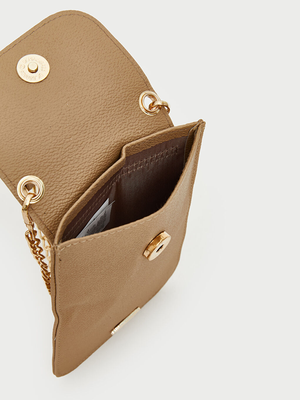 Bej Zincir Askılı Deri Görünümlü Kadın Cüzdan-3