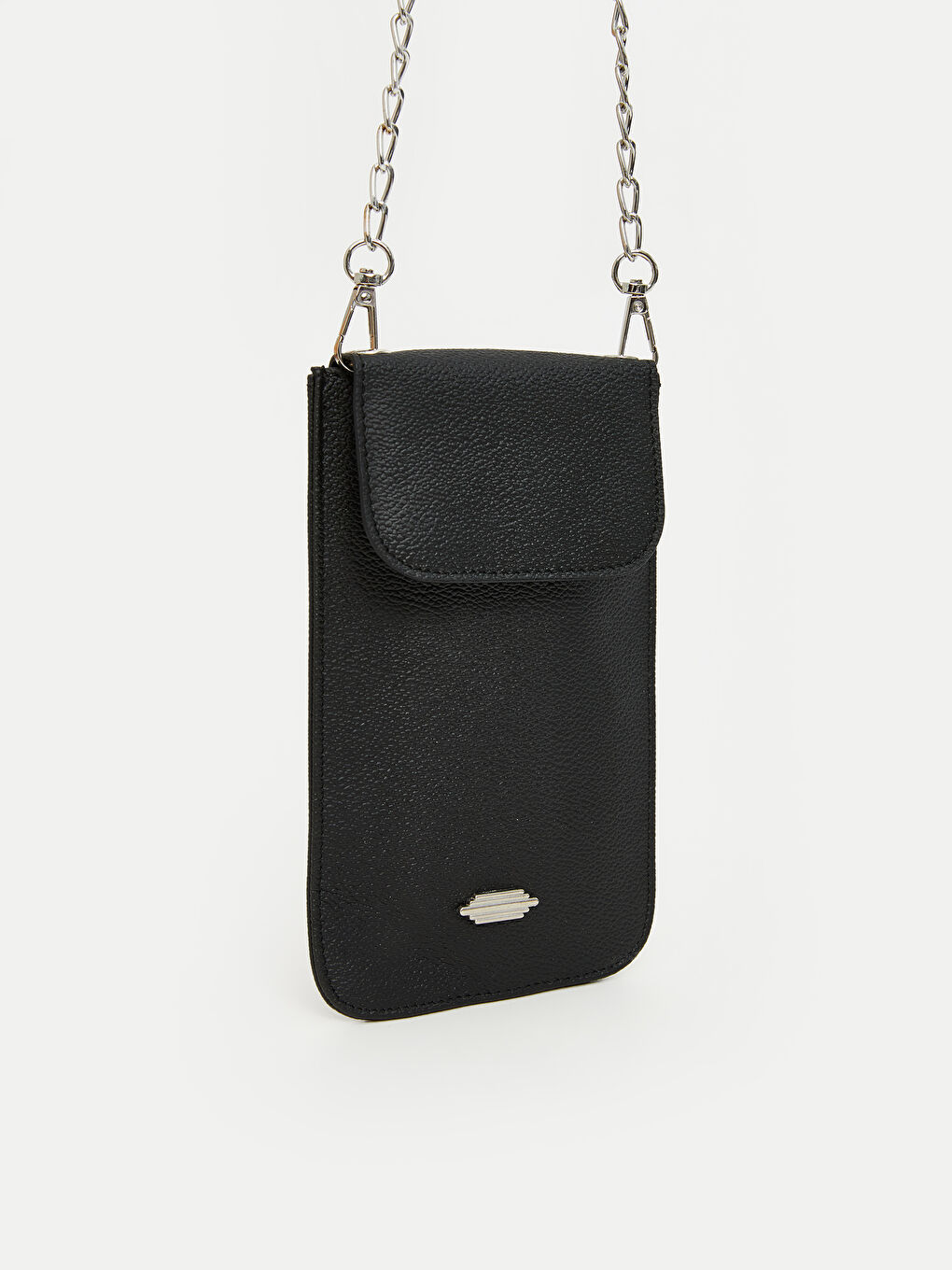Siyah Zincir Askılı Deri Görünümlü Kadın Cüzdan-1