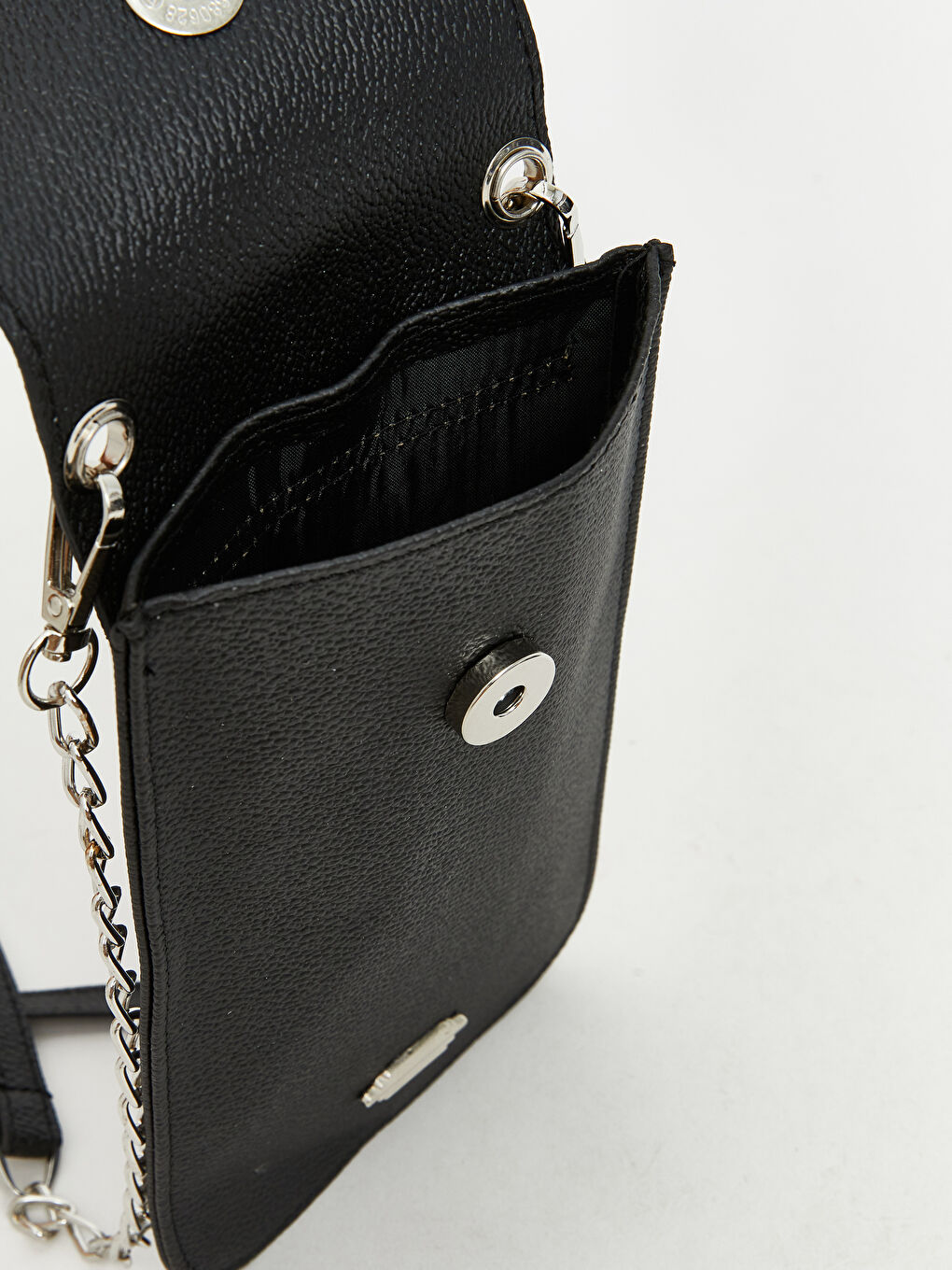 Siyah Zincir Askılı Deri Görünümlü Kadın Cüzdan-3