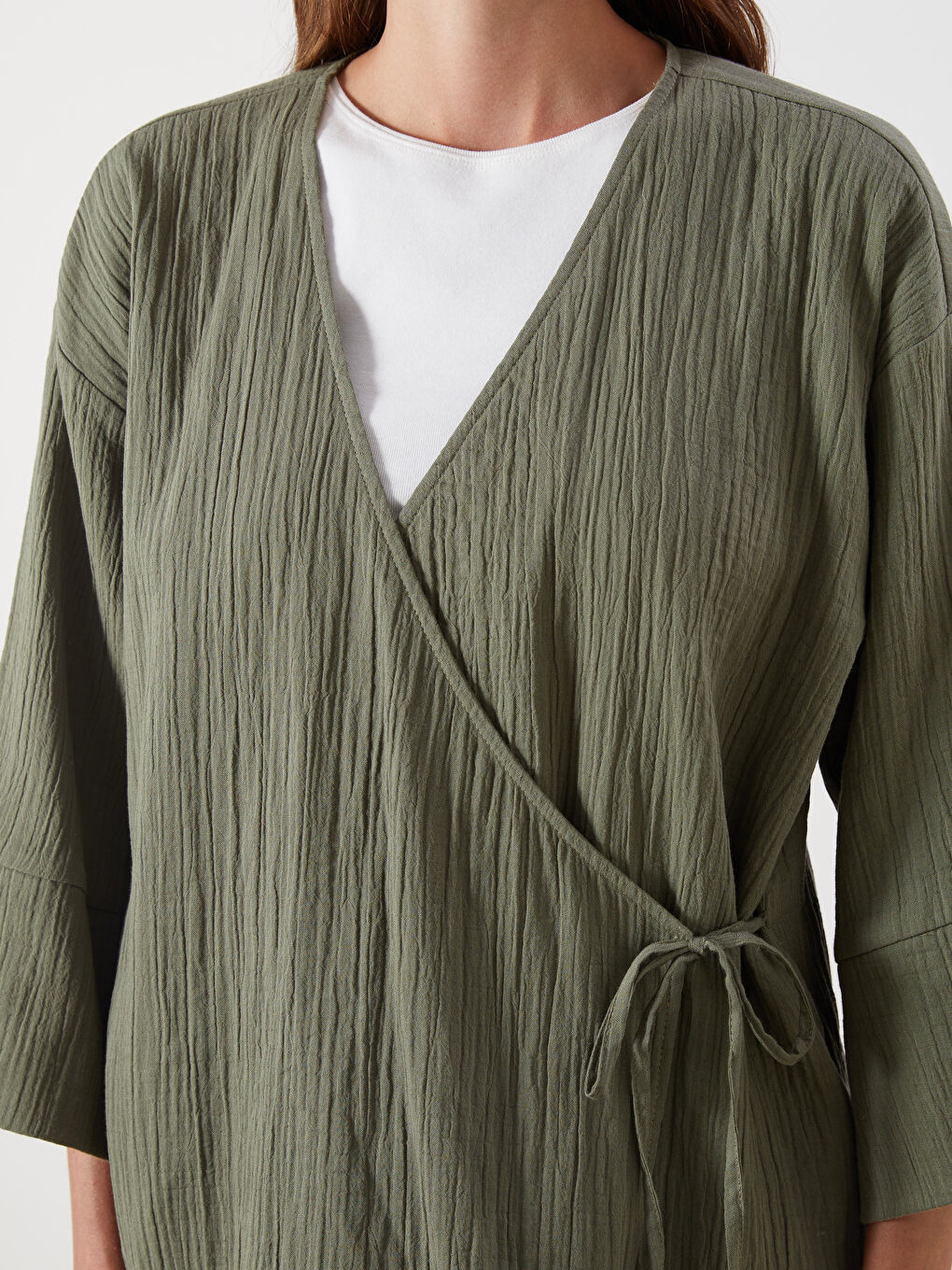 Double Breasted Textured Women's Kimono -S5QO37Z8-Z1B